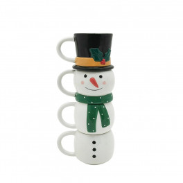 Premium ceramic snowman stacking mug set