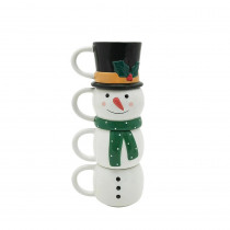 premium ceramic snowman stacking mug set