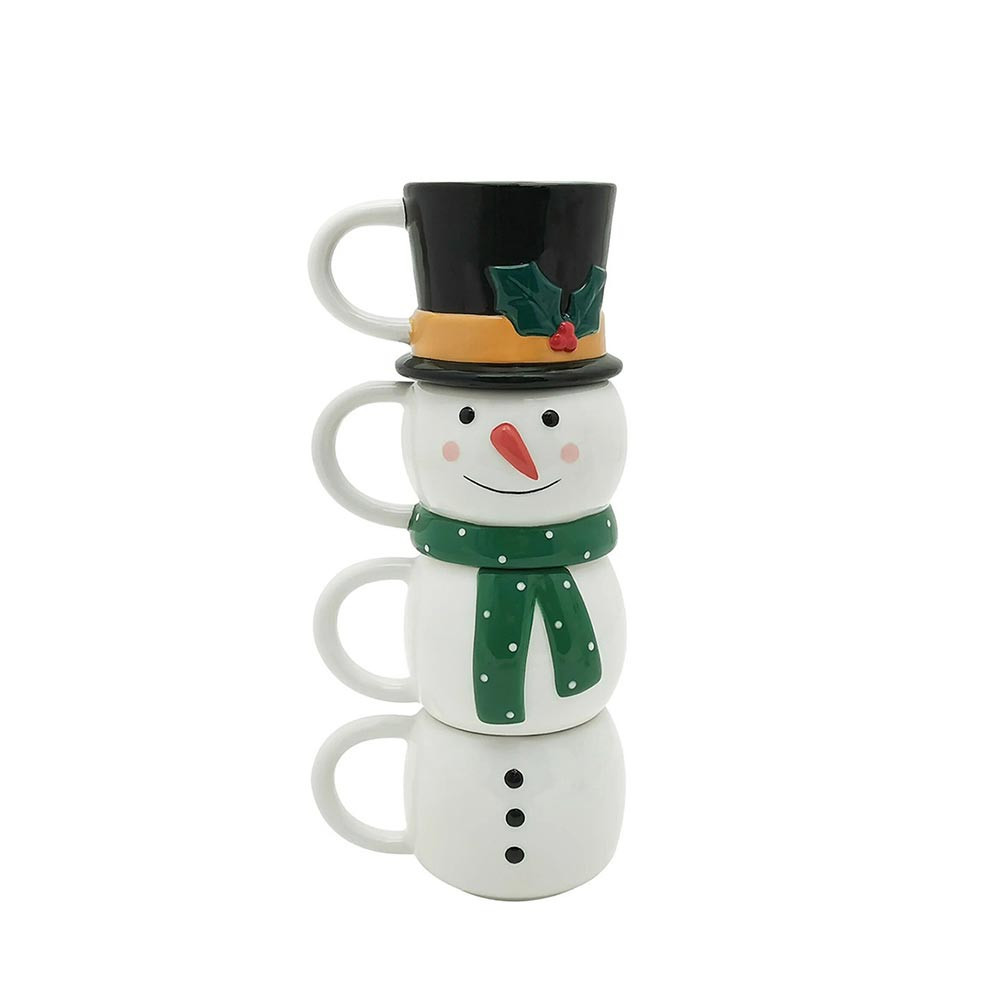 premium ceramic snowman stacking mug set
