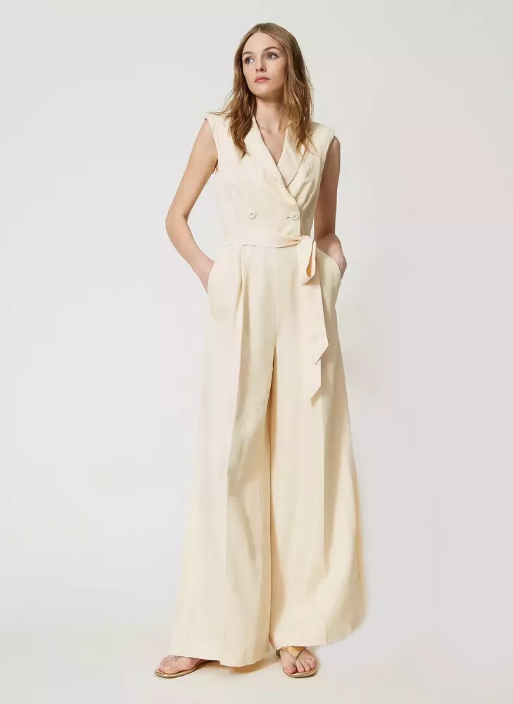 Sleeveless Polyester Blend Jumpsuit