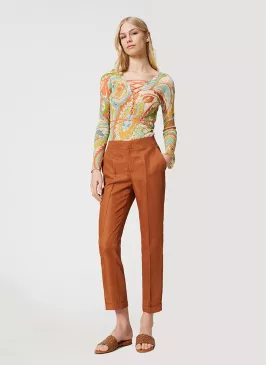 Women Slim Fit White Lycra Blend Trousers