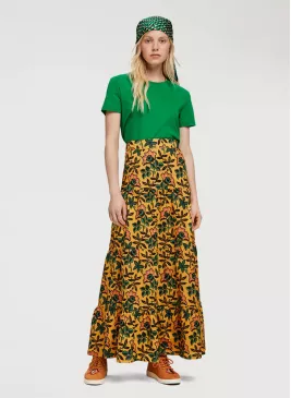 Printed tiered A-line flower skirt