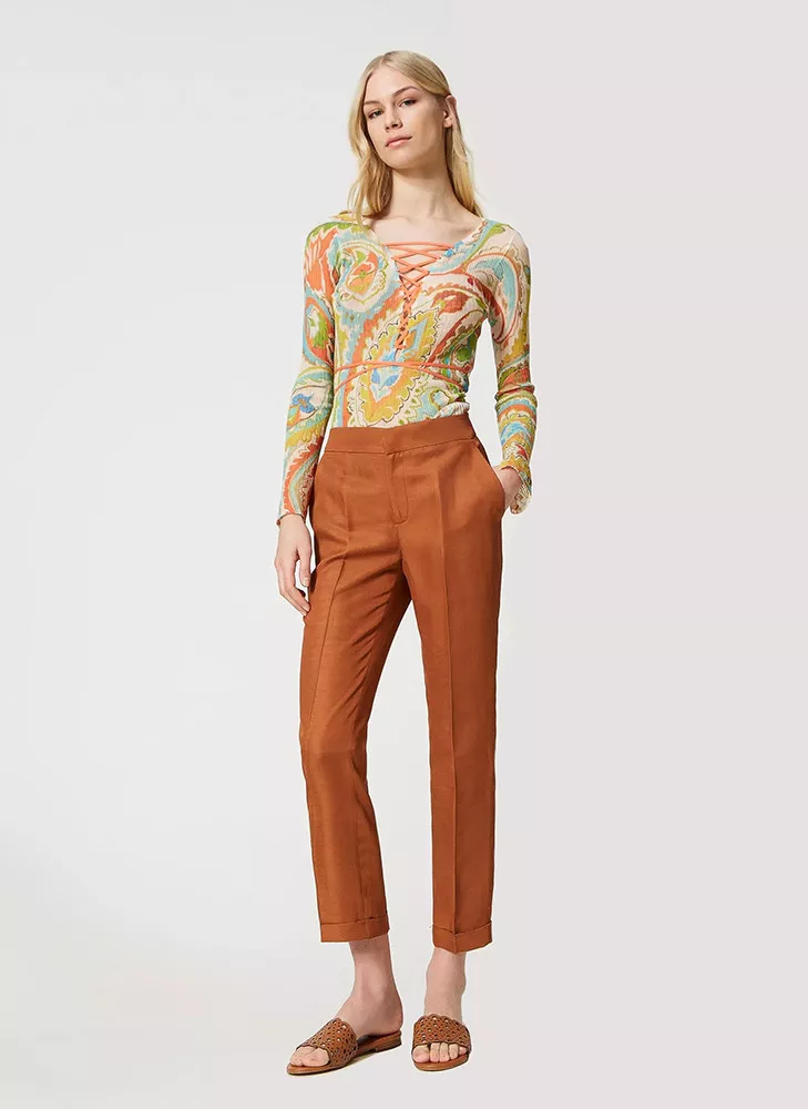 Women Slim Fit White Lycra Blend Trousers