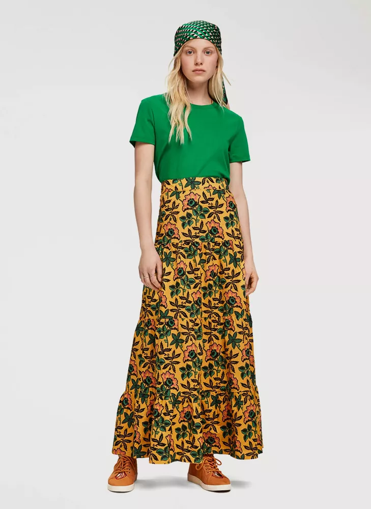 Printed tiered A-line flower skirt