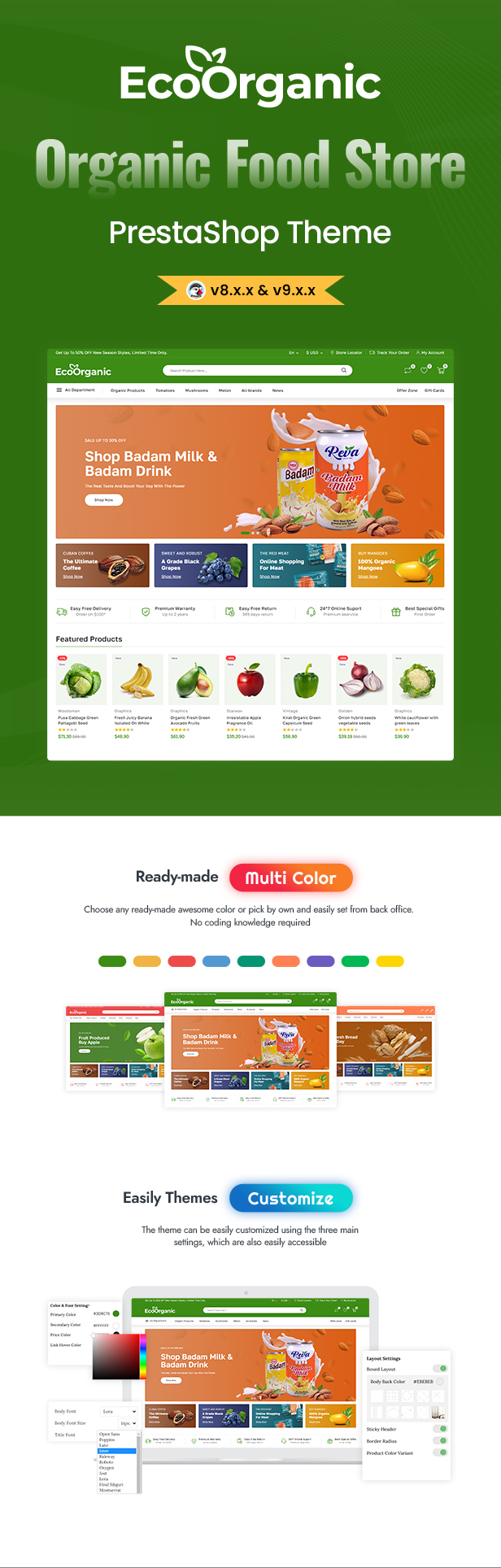 EcoOrganic - Organic Fruits and Vegetables Store PrestaShop 8 Theme