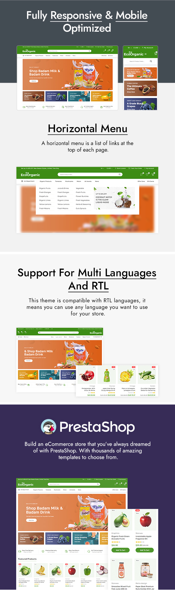 EcoOrganic - Organic Fruits and Vegetables Store PrestaShop 8 Theme