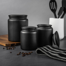table medium ceramic black ribbed kitchen organization jar