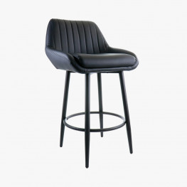 elama modern faux leather tufted bar stool in black with chrome base adjustable height