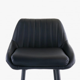 elama modern faux leather tufted bar stool in black with chrome base adjustable height