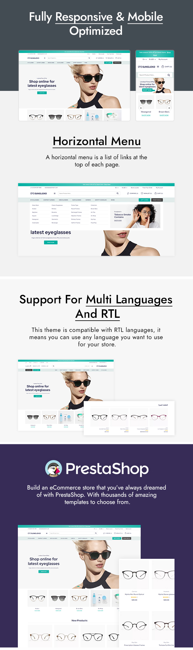 Sungleko - Sunglasses, Eyewear and Fashion Prestashop Theme