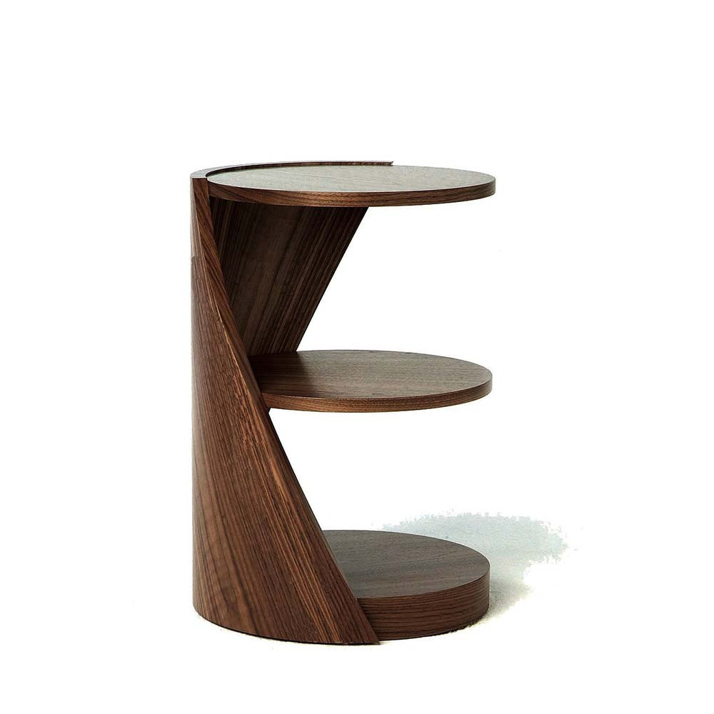The Sculptural E-Shaped Wood Side Table With Three Tier Shelves