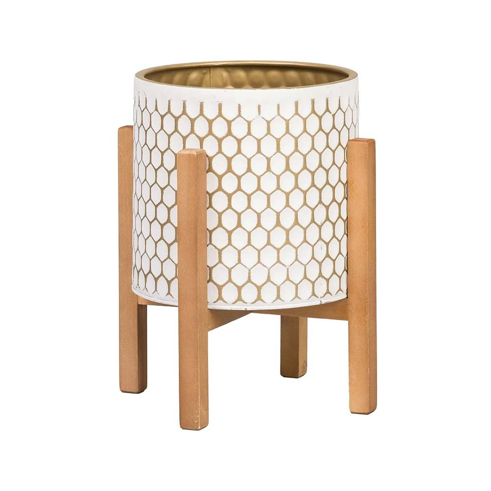 honeycomb mid-century indoor metal pot planter